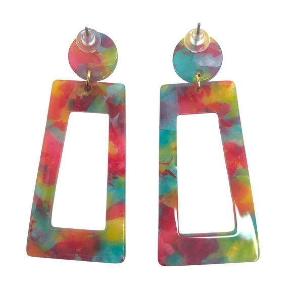 Neon Fun Trapezoid Drop Earrings - Picture 4 of 4